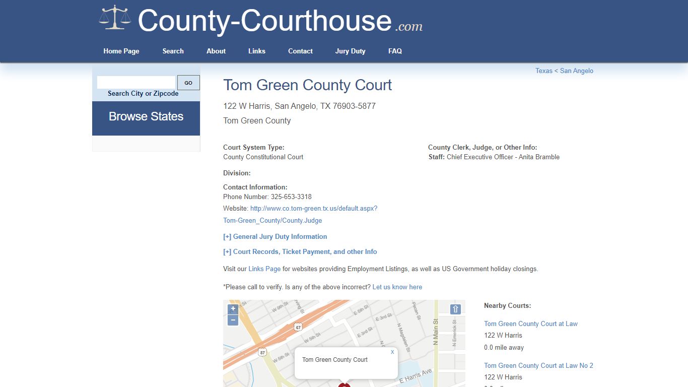 Tom Green County Court in San Angelo, TX - Court Information